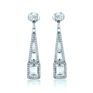 Silver Chandelier Earrings w/ Rectangle Chandi Diamonds