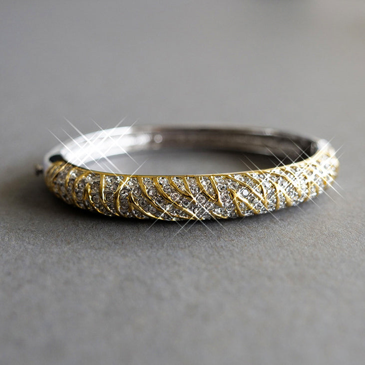 Zebra two tone swarovski crystal bangle bracelet