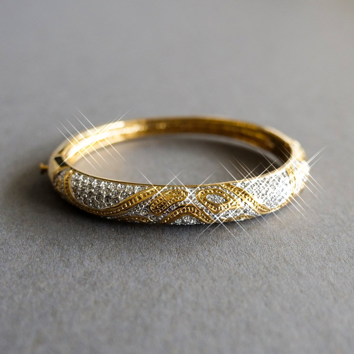 two tone animal print swarovski crystal bangle bracelet women's