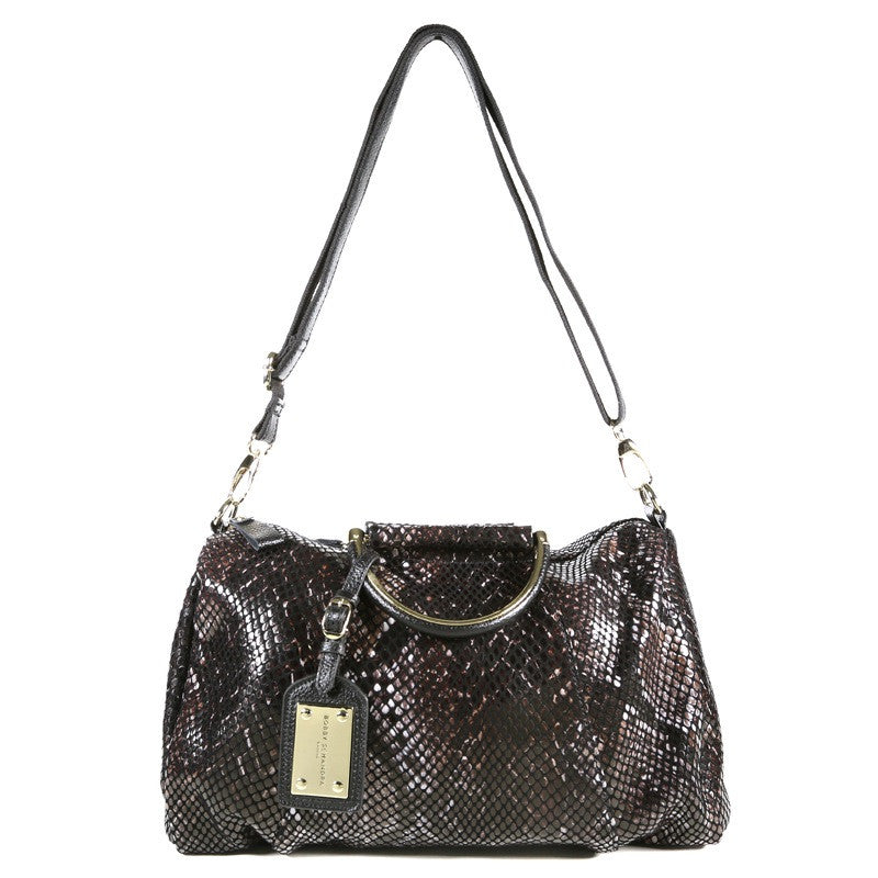 Patent Leather Snake Print Bag - Black/Brown
