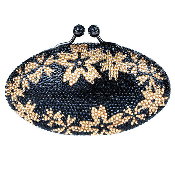 Black and Gold Swarovski Crystal Flower Clutch by Bobby Schandra