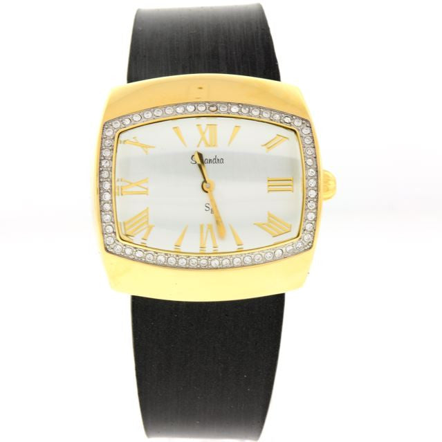 black gold and silver  swarovski crystal tank watch