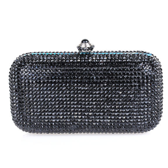 Full Sparkling Clutch Black Lace Evening Bag made w Swarovski Crystal Ring  Clasp