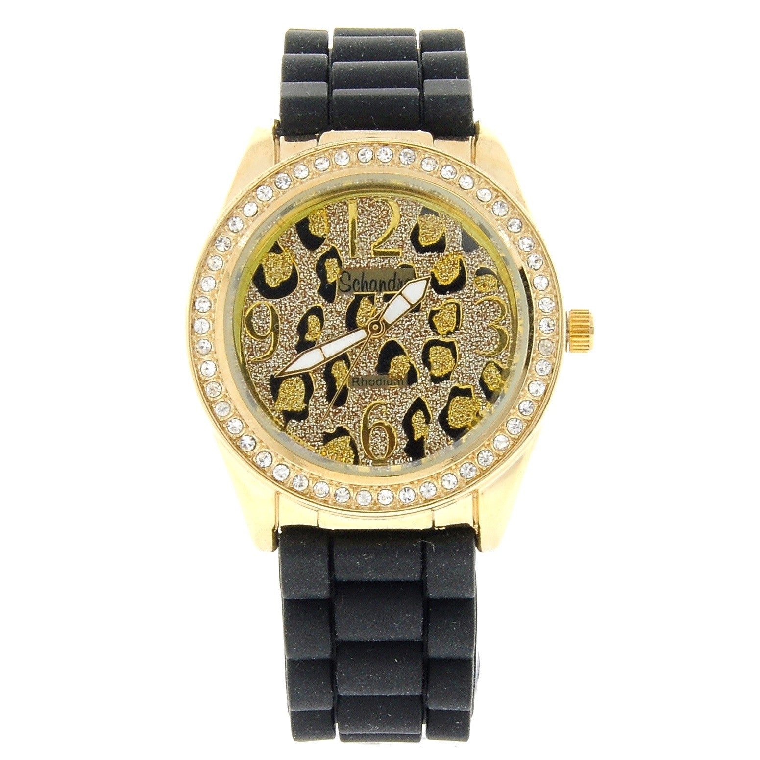 Black and Gold Animal Print Rubber Watch