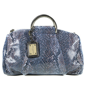 Blue Patent Leather Snake Print Satchel Bag