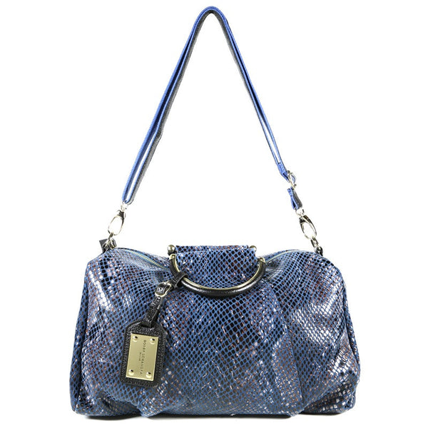 Blue Patent Leather Snake Print Satchel Bag - Bobby Schandra