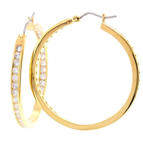 Large Gold Plated Chandi Diamond Hoop Earrings by Bobby Schandra