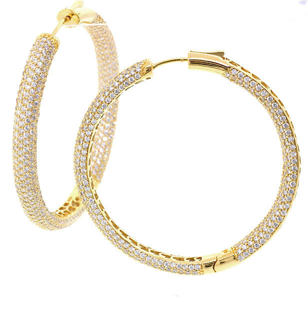 Large Gold Plated Chandi Diamond Hoop Earrings by Bobby Schandra