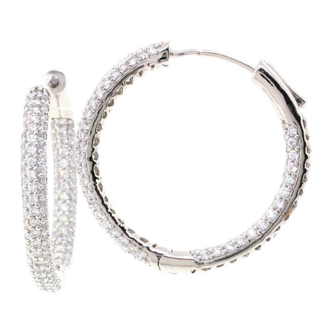 Bobby Schandra Designer Large Silver Plated Hoop Earrings with Crystals