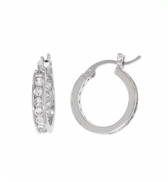 Bobby Schandra Designer Mini Silver Plated Crystal Hoop Earrings