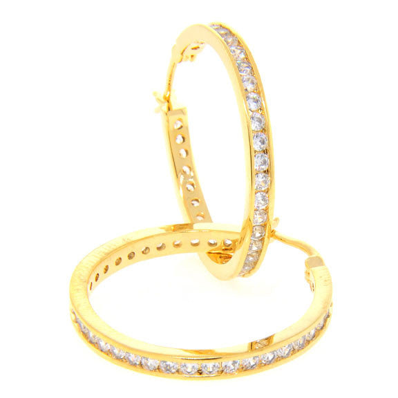Bobby Schandra Designer Small Gold Plated Crystal Hoop Earrings