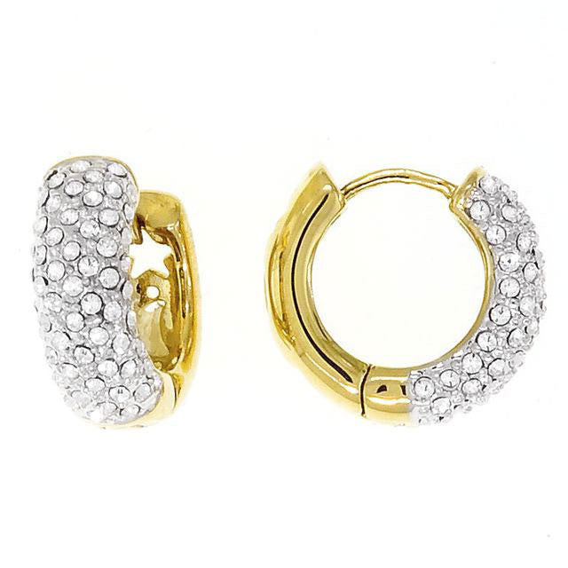 Bobby Schandra Designer Small Gold Plated Crystal Huggie Hoop Earrings