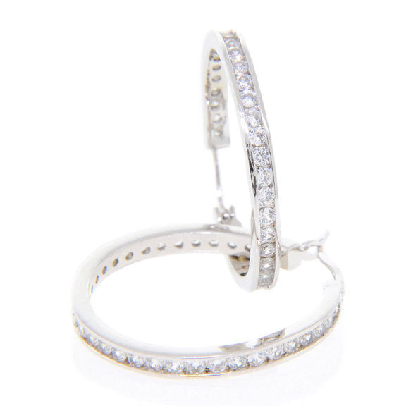 Bobby Schandra Designer Small Silver Plated Crystal Hoop Earrings