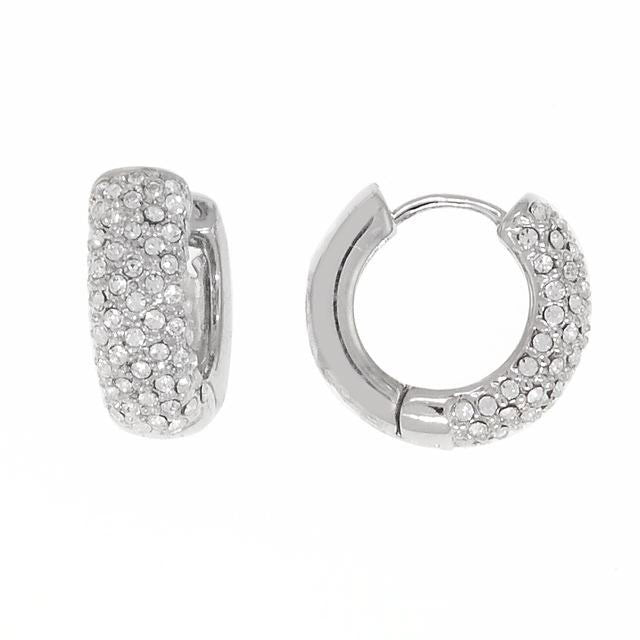 Bobby Schandra Designer Small Silver Plated Crystal Huggie Hoop Earrings