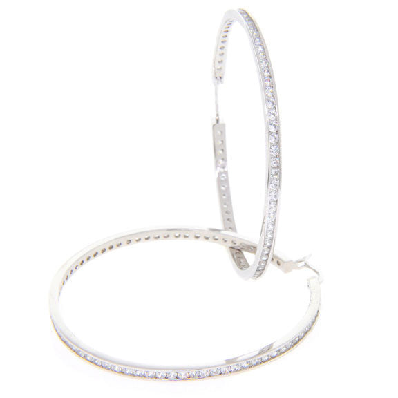 Bobby Schandra Designer Thin Silver Plated Crystal Hoop Earrings