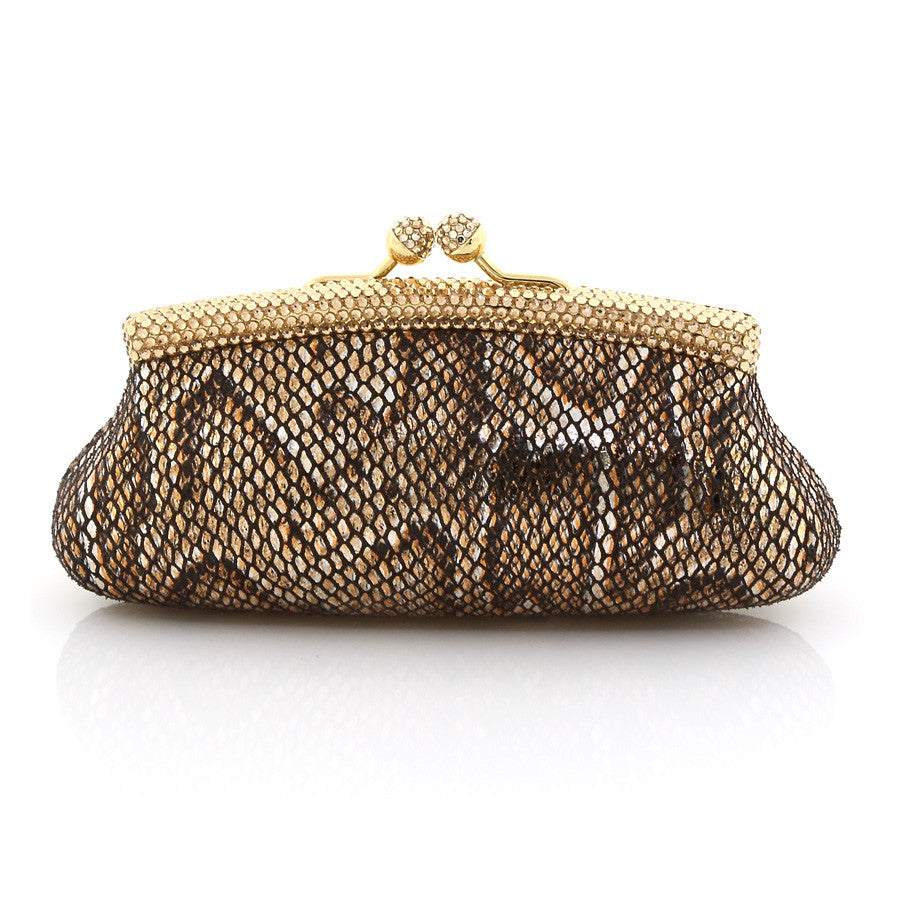 Bronze and Gold Snake Skin Clutch w/ Swarovski Crystals
