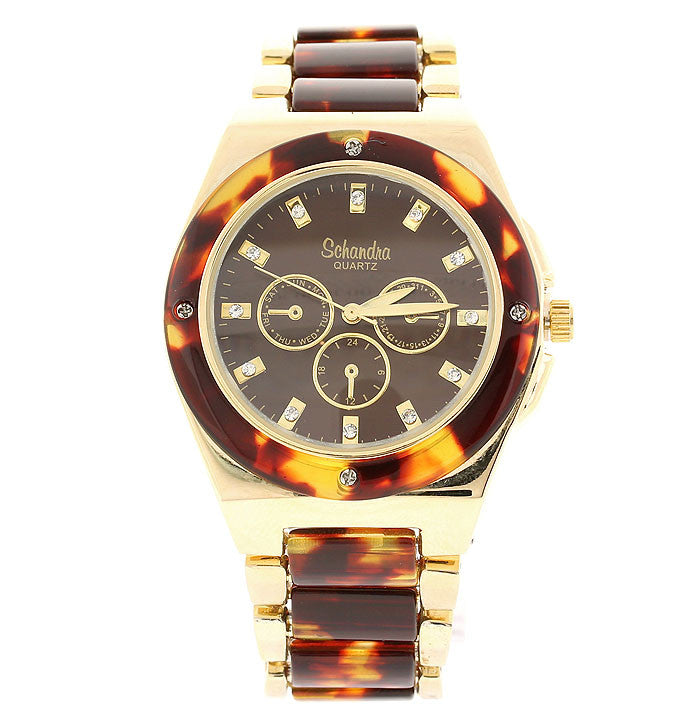 Classic Tortoise Shell Crystal Link Watch - Bobby Schandra