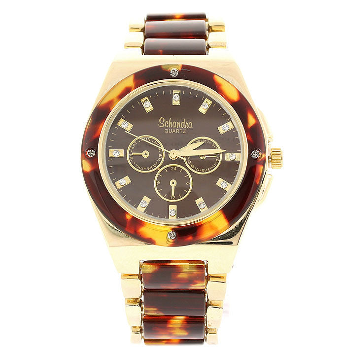 Classic Tortoise Shell Crystal Link Watch