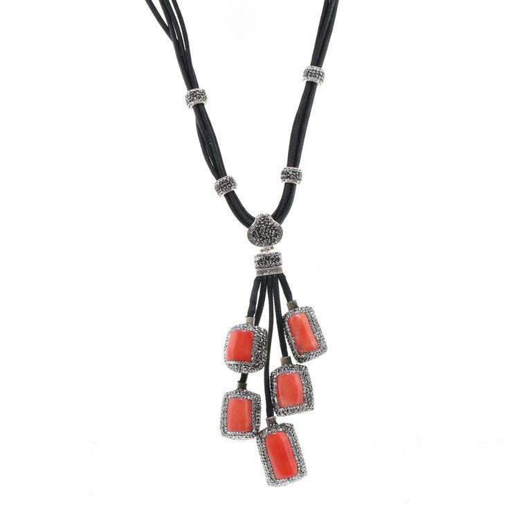 Coral Necklace as seen on Dallas Leather with Swarovski Crystals