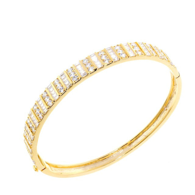 Chandi Diamond Round and Square Cut Gold CZ Crystal Bangle Bracelet by Bobby Schandra