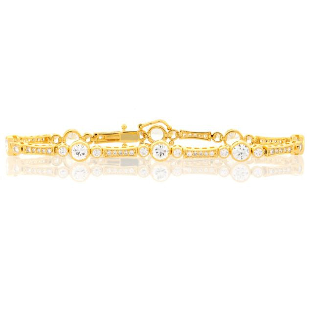Chandi Diamond Gold and CZ Bezel Tennis Bracelet by Bobby Schandra