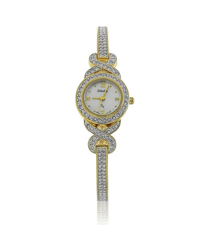 Gold and Silver Two Toned Round Swarovski Crystal Pearl Face  display picture 2