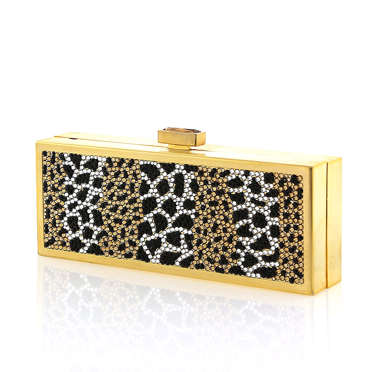 leopard gold swarovski crystal clutch 