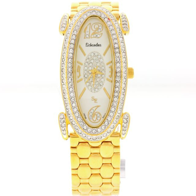 Chandi Diamond Gold Oval with Swarovski Crystal watch by Bobby Schandra