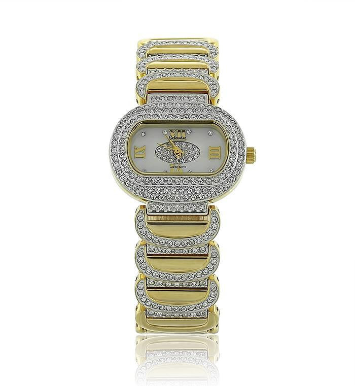 Gold Oval Swarovski Crystal Pearl Face Watch - Bobby Schandra display picture 1