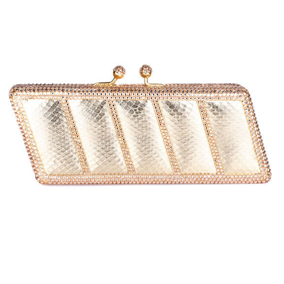 gold leather and swarovski crystal clutch Bobby Schandra 