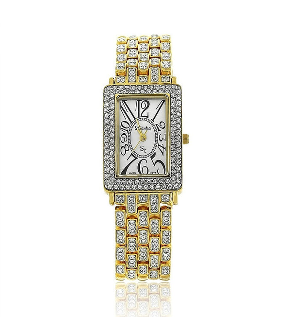 Gold Rectangle Swarovski Crystal Pearl Face Designer Watch  display picture 1