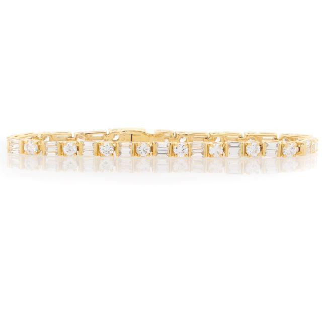 Chandi Diamond Gold Round and Square CZ Tennis Bracelet by Bobby Schandra