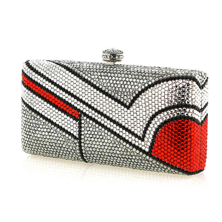Gray and Red Modern Swarovski Crystal Evening Clutch - Main Image