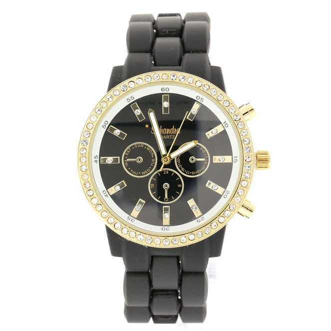 Large Black and Gold Crystal link watch