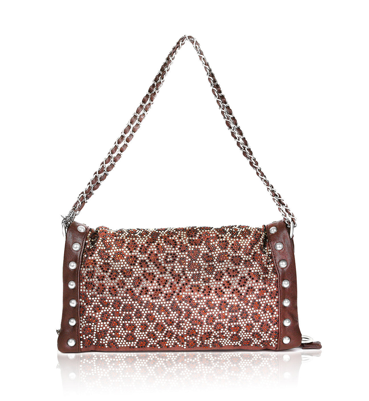Leopard Rockstar Fold-Over Rhinestone Bag