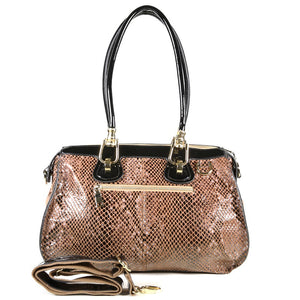 Light Brown Patent Leather Snake Print Satchel Tote