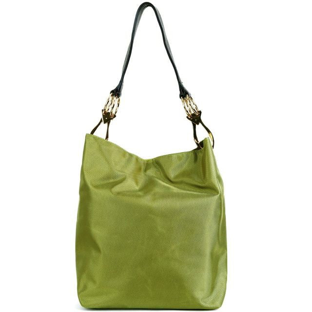 Lime Green Canvas Nylon Leather Tote