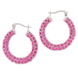 Medium Pink Silver Swarovski Crystal Hoop Earrings