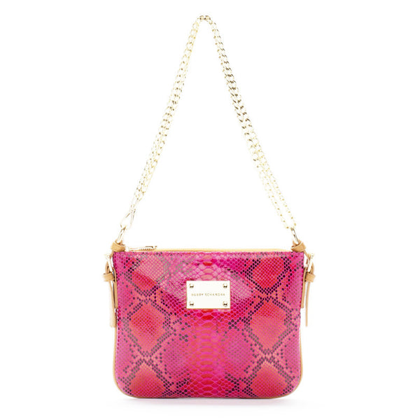 Pink Python Designer Leather Messenger Handbag by Bobby Schandra