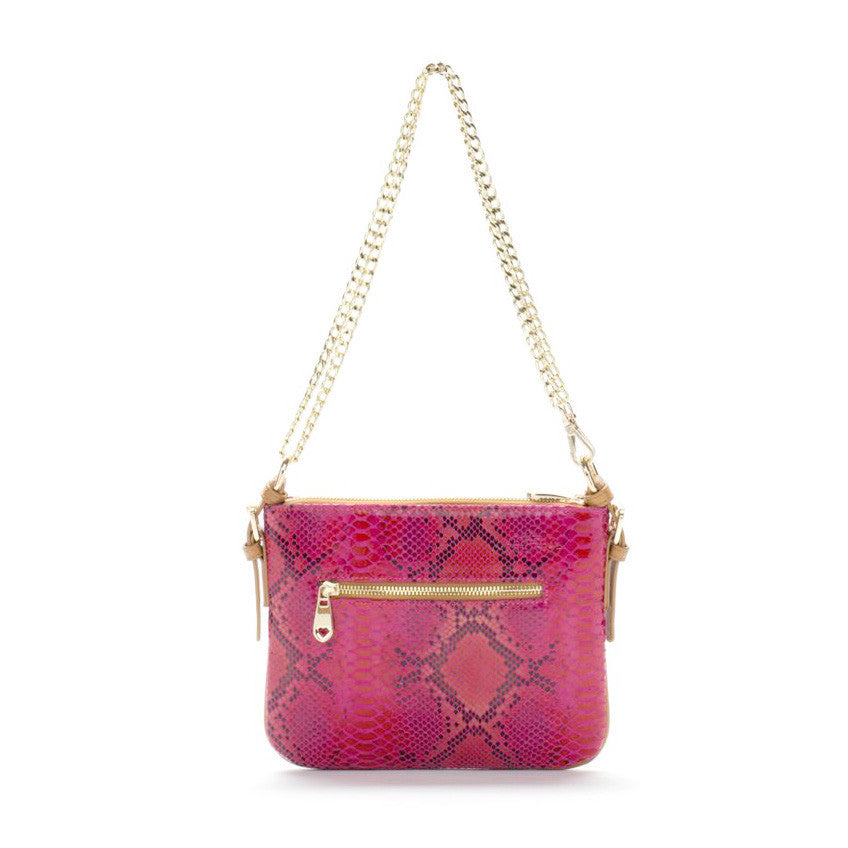 Pink Python Designer Leather Messenger Handbag by Bobby Schandra