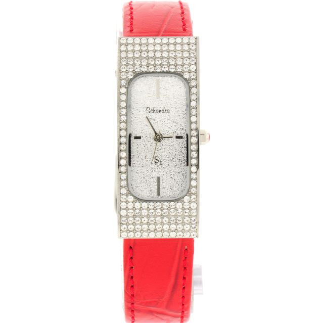 Red Leather Rectangle Swarovski Crystal Watch