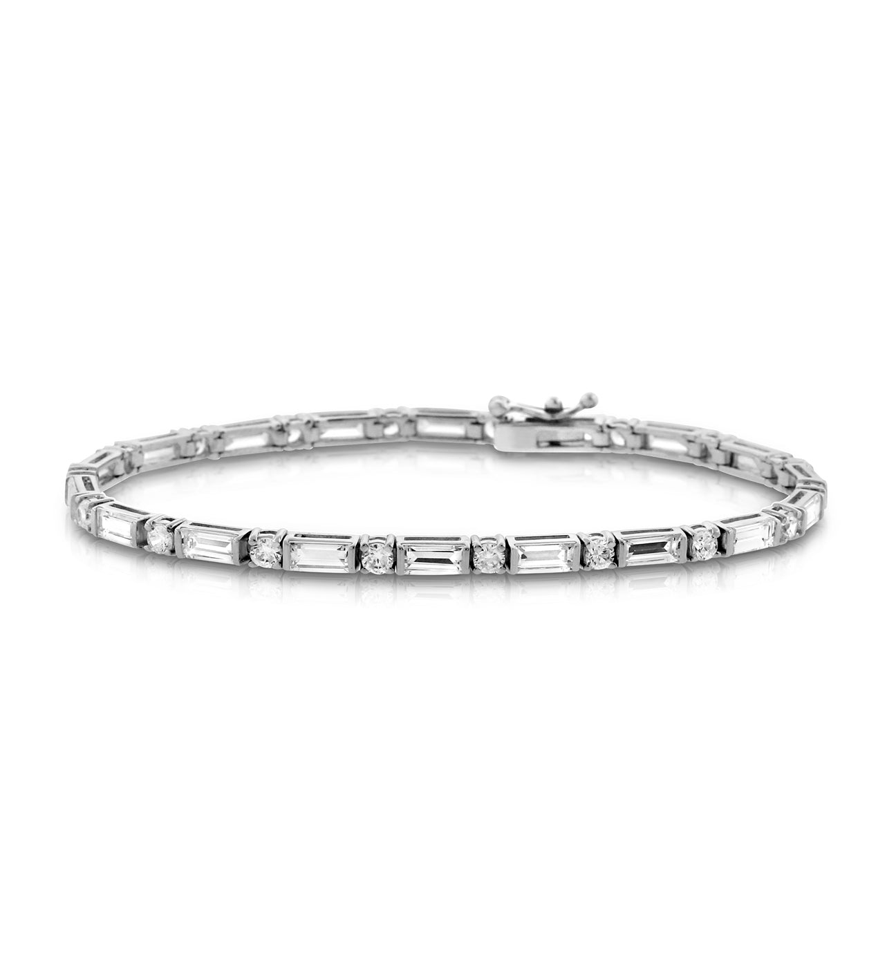 Round  Baguette Silver CZ Tennis Bracelet
