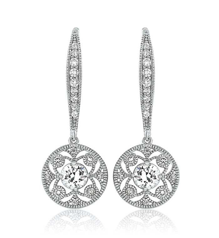 Round Vintage Drop CZ Earrings