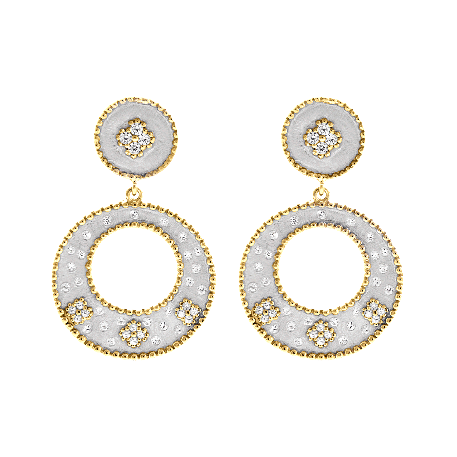 2-Tone Silver Frosted Dangle Earrings