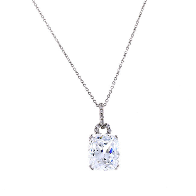 Silver 8 Carat Cushion Cut CZ Pendant Necklace Travel Jewelry