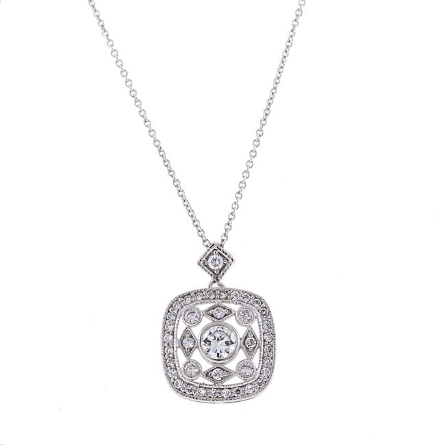 Silver Antique Victorian CZ Pendant Necklace Travel Jewelry