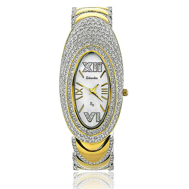 Silver Gold Swarovski Crystal Oval Watch