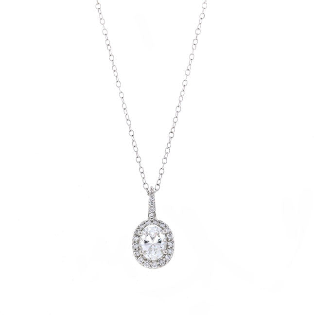 Silver Oval CZ Pendant Necklace Travel Jewelry