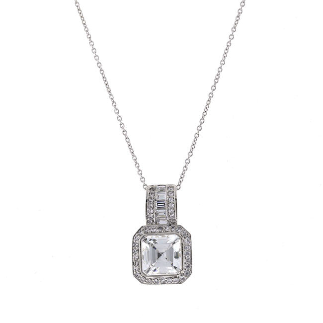 Silver Princess Cut CZ Pendant Necklace Travel Jewelry