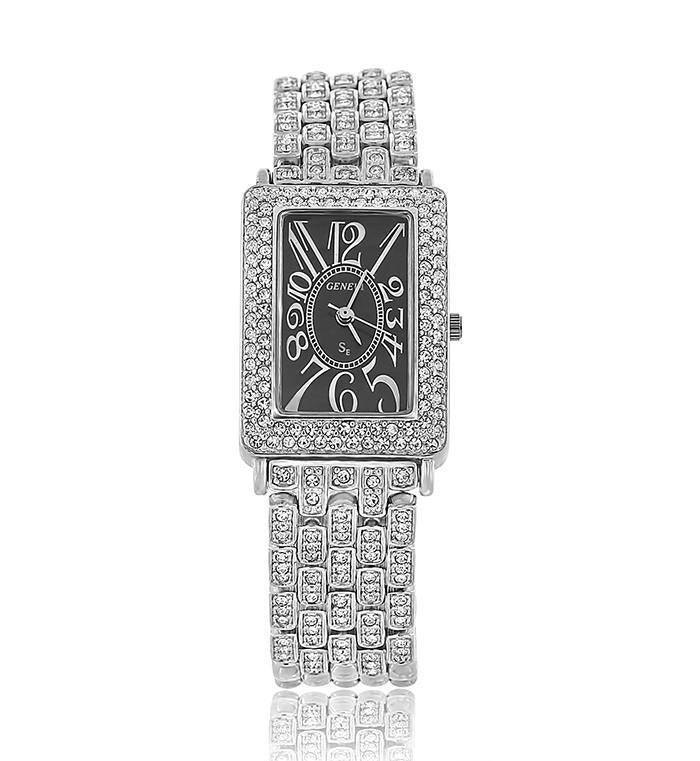Rectangular Designer Watch Silver Rectangle Swarovski Crystal Designer Watch - Bobby Schandra